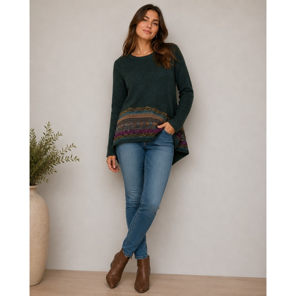 Soft Surroundings Sweater Womens PS Green Knit Tunic‎ Boho Indie Hippie